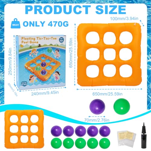 Pool Toys Games Set,Pool Tic Tac Toe Game Inflatable Toys - for 14 Years and Older Adults Teens 2-10 Players - with 10 Balls — view 2