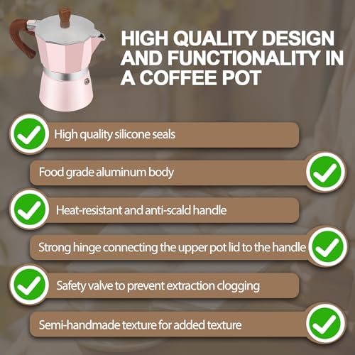Image of Aluminum 9 Cup 450ml Moka Pot Express Coffee Maker Stovetop Espresso Colorful Coffeemaker Italian Classic Style Brewing Greca Cafe Mocha Machine for Cafeteras Lover Camping Travel and Home Use 15oz