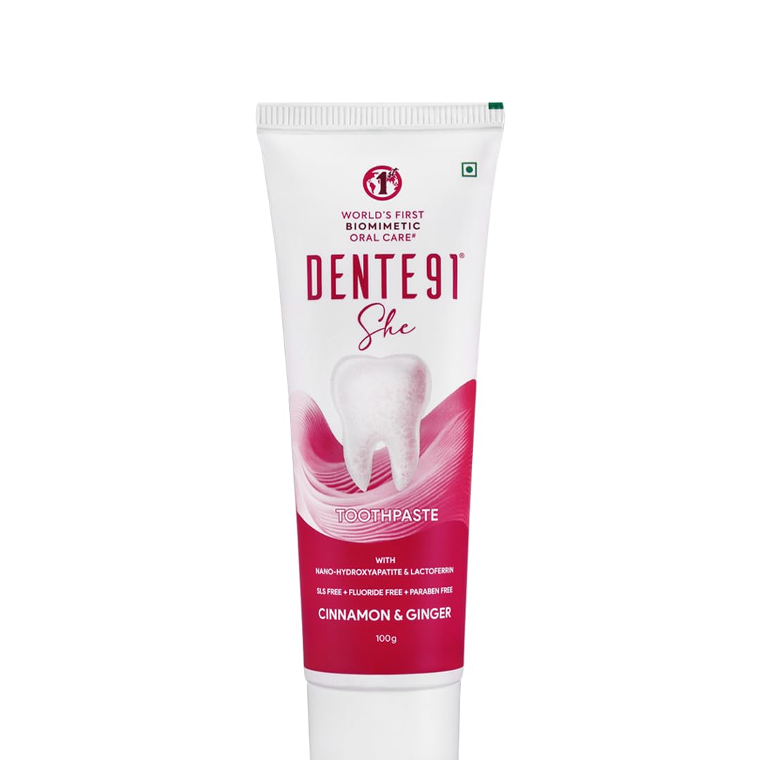 SHE Toothpaste Specially Crafted for Women, Remove Plaque Contains Folic Acid & Vitamins (B6, E, D3), Cinnamon & Ginger Flavour, Free from SLS, Fluoride & Paraben 100g (Pack of 1)