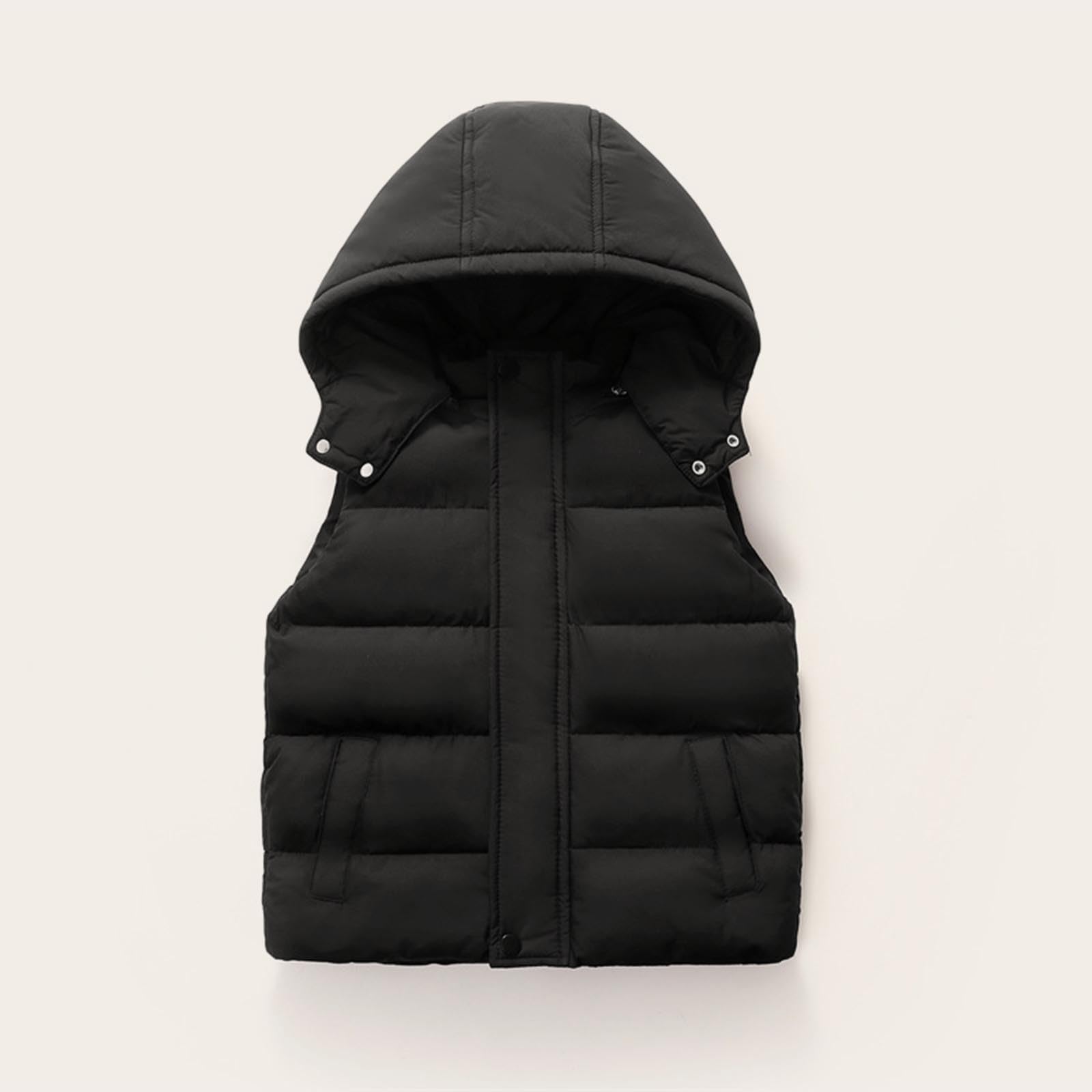 HAOLEI Chaleco Acolchado con Capucha Unisex Chaqueta Niños Niñas con Cremallera y Bolsillos Abrigo de Plumas Ligera Chalecos Acolchado Invierno Sólidos Cálido Cortavientos Exteriores 3-12 Años