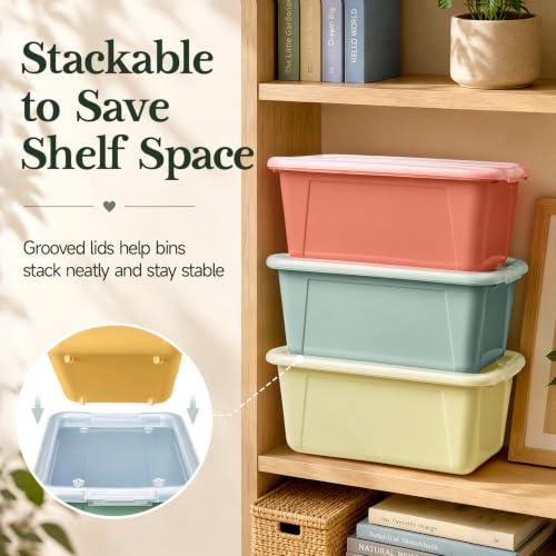 Image of GAMENOTE 6 Qt Storage Bins with Lids, Morandi 6 Pack, Stackable Boxes | home office supply organizer with removable label stickers sort desk supplies, cables, crafts and closet essentials