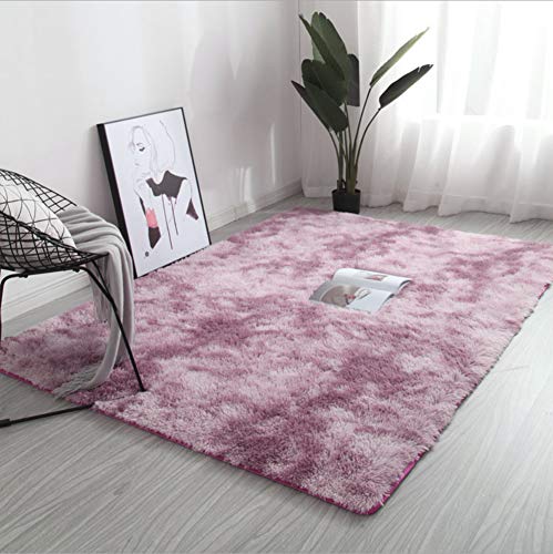 FlashLTD Fluffy Ultra Soft Shaggy Area Rugs for Bedroom Fluffy Carpet for Kids Room Bedside Nursery Mats (Purple White, 5.3' x 7.5')