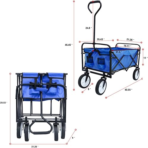 Miniatura 5 de Carro plegable plegable, carrito de playa resistente con bolsillo lateral, carrito plegable de gran capacidad para deportes de jardín al aire libre