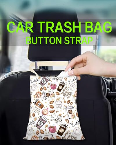 Image of Car Trash Can, Durable Hanging Car Trash Garbage Bag, Cute Automotive Garbage Cans Organizer, Cute Cartoon Coffee