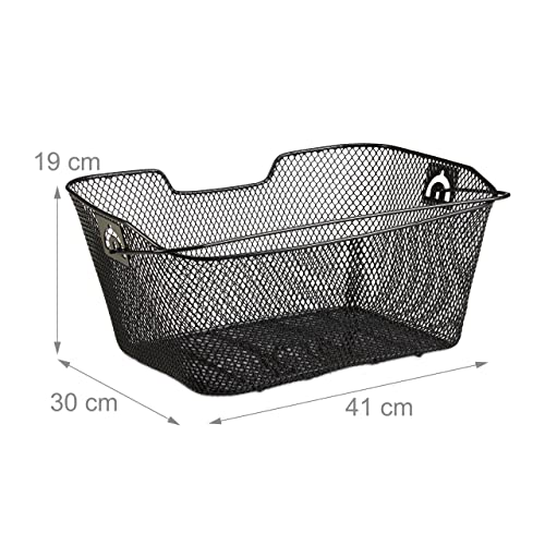 Relaxdays Fahrradkorb für Gepäckträger, engmaschig, mit Tragebügel, abnehmbarer Hinterradkorb, HBT 19x41x30 cm, schwarz