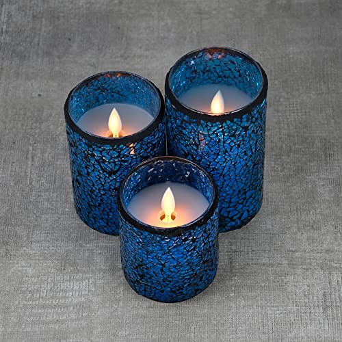 TELOSMA LED Mosaic Flameless Candle,Blue Cracked Glass Pattern