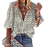  Onsoyours Femme Chemise Floral Bohême Top Manches Longues T-Shirt Col Bouton Vacances Plage Casual Chemisier Blouse Grand Taille Z Blanc M