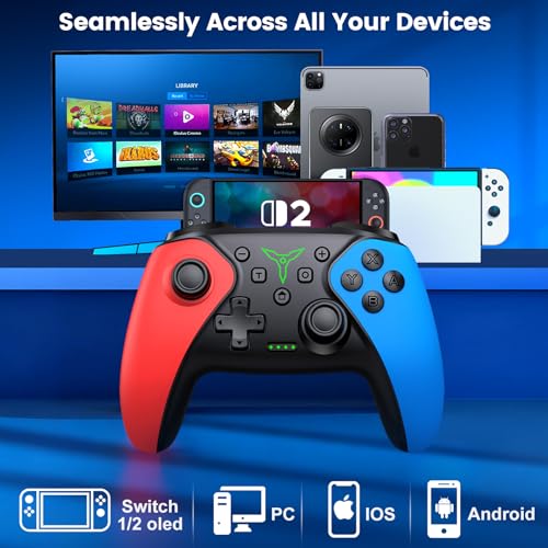 Elekasumi Switch/Switch2用コントローラー 3段階TURBO連射/1000mAh大容量/マクロ機能/スリープ解除/背面ボタン付き/3階段振動/6軸ジャイロセンサー/Bluetooth接続 プロコン スイッチコン トローラー コントローラー+透明ドック