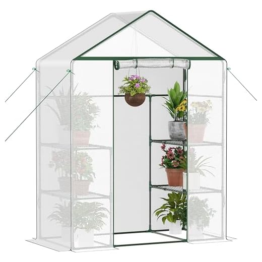 Ribelli Foliengewächshaus, Gewächshaus mit Aufrollbarer Tür, Tomatengewächshaus 143x195x73 cm, 4 Regale Treibhaus, Winterfest PE-Gitterfolie, Gartenhaus für Pflanzen, Gemüse, Blumen, Weiß