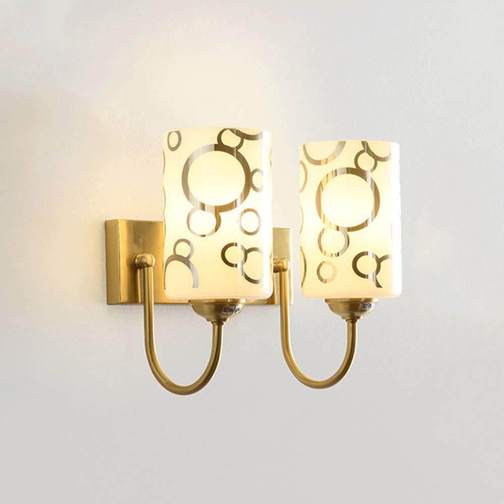HPTHLY Brass Wall Sconce Nordic Wall Light Glass Lampshade Bedside Reading Wall Lamp Copper Flush Mount Wall Sconces Indoor Lighting Fixtures For Bedroom Stu(Large)