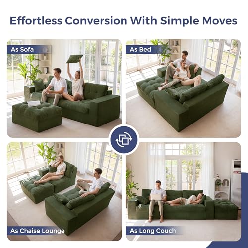 Image of MAXYOYO 104 inch L Shaped Modular Sectional Sofa with Ottoman, Cloud Boneless Couch with Layered Cushion, Upholstered Sofa Flexible Module Combination for Living Room, No Assembly, Dark Green