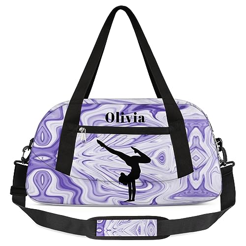 Custom Kids Duffel Overnight Bag Personalized Dance Bag Travel Duffel Bag for Girls Boys Customized Kids Gifts- Girls Gymnastics in Purple