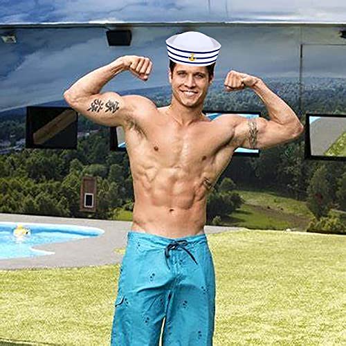 YOUDALIS Sombrero de Marinero de Yate Sombreros de Azul con Blanca Gorro Marino Marinero Sombreros de Fiesta para Accesorio de Vestuario, Fiesta de Disfraces (3 Paquetes)