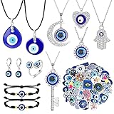 JeweBella 13 Piezas Collar de Ojo Turco para Mujeres Hombres Pulseras de Mal de Ojo Collar Mal Ojo Pendiente Ojo Turco con 50pcs Pegatinas de Mal de Ojo Juego Amuleto Mal de Ojo Regalo Joyería