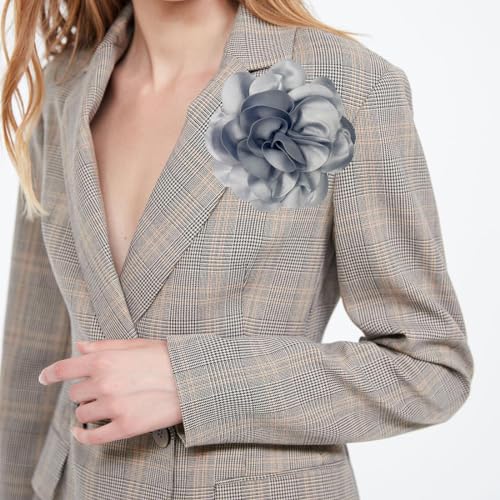 Image of Dainty Fabric Rose & Camellia Flower Oversized Brooch Pins & Hair Clip - Large Lapel Pin, 4.3in /7.5in