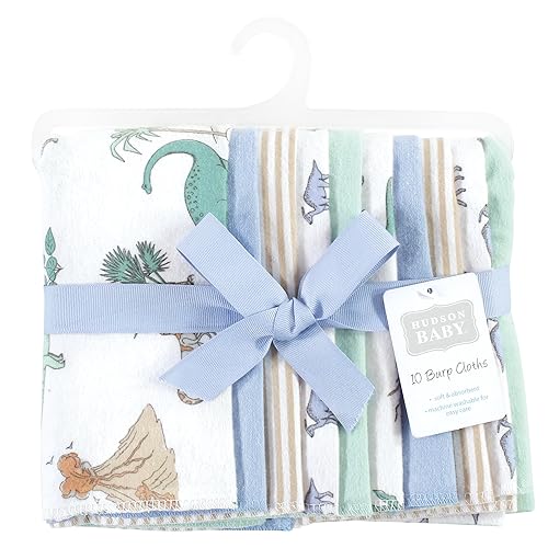 Image of Hudson Baby Unisex Baby Cotton Poly Flannel Burp Cloths, Boy Dino World 10-Pack, One Size