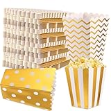 YAYODS 120 Stück Popcorn Tüten Behälter Becher Pappe Klein - 3-Design-Set Popcorntüten Popcorn Box Eimer Gold für Snacks, Partytüten