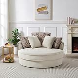 FANYE 51.5' Oversized Living Room Swivel Accent Barrel Chair,Soft Corduroy Upholstery Leisure Club Round Armchair with 5 Pillows for Home Office Apartment Bedroom