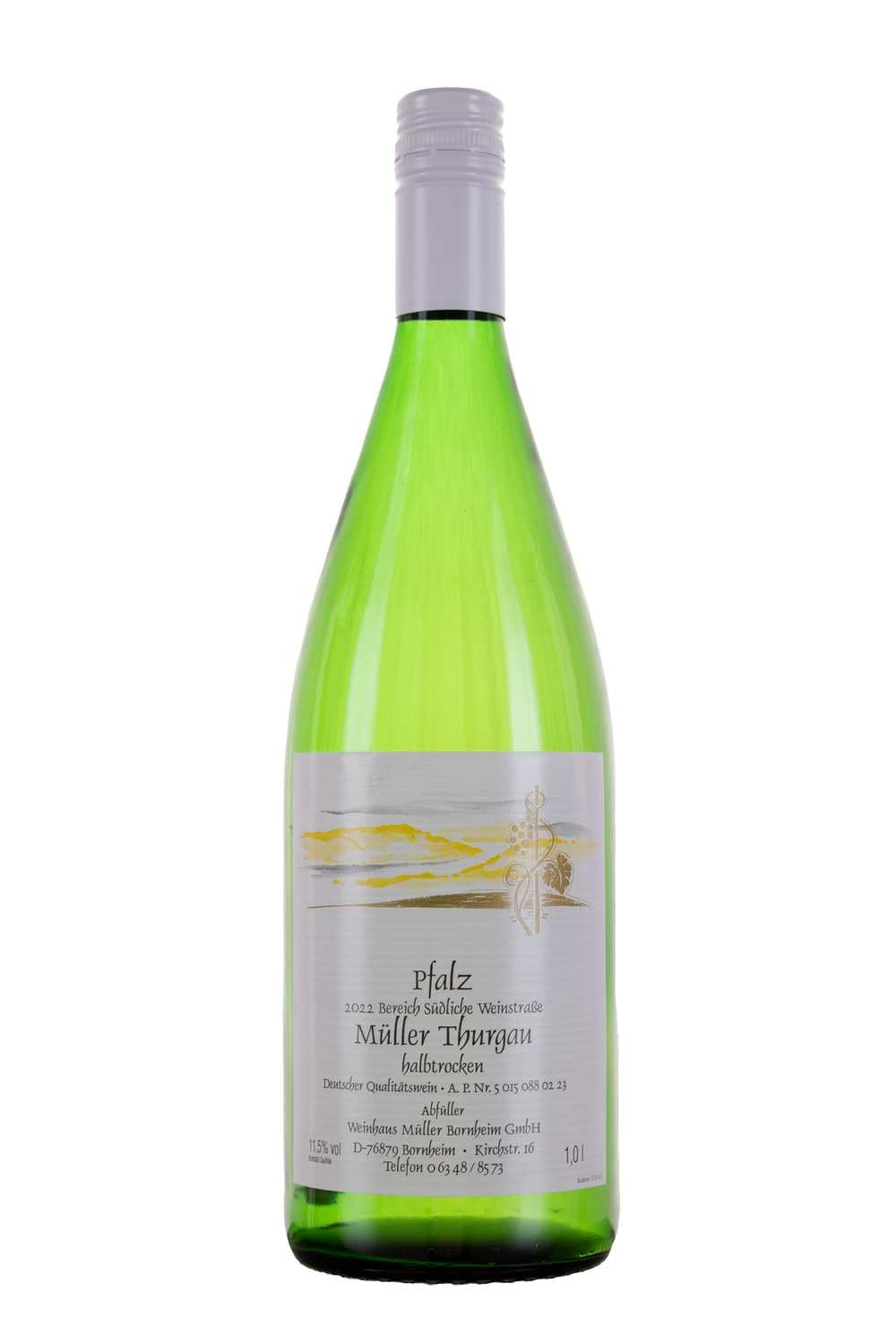 Weinhaus Müller Bornheim Müller-Thurgau Halbtrocken - 12x1L Weißwein Pfalz | Deutscher Qualitätswein direkt vom Winzer - ideal für Weinschorle oder Grillabende - fruchtig mit dezenter Restsüße