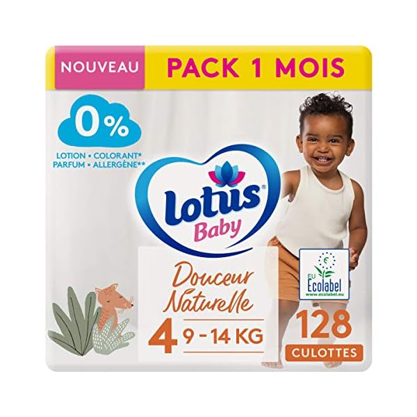 Lotus Baby Douceur Naturelle Höschen, Größe 4 (9-14 kg), 1 Monat, 128 Slips