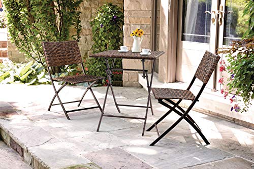 Image of Devoko Patio Bistro Sets Deck Folding Dining Chair & Table 3 Pieces Outdoor Garden Poolside Beach Using Table and Chairs (Brown)