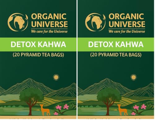 Image of ORGANIC UNIVERSE Premium Organic Detox Kahwa Tea I Whole Leaf Tea | 20 Pyramid Herbal Tea Bags | Caffeine Free | 100% Organic Certified (Pack of 2)