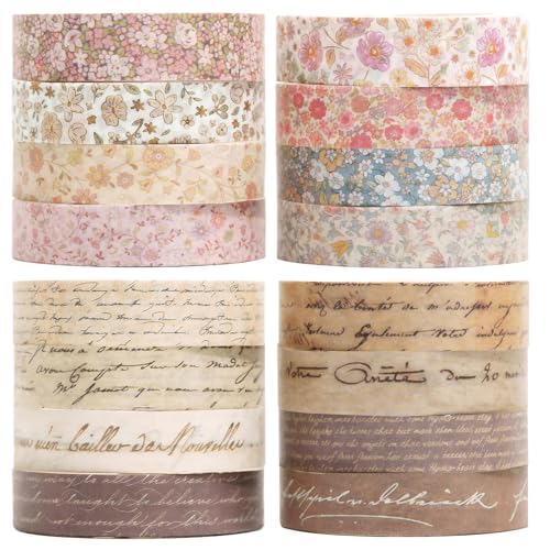 16 Rouleaux Washi Tape Motifs Floraux Rétro Et Lettrage Manuscrit Scotch Scrapbooking Pour Arts Bullet Journal Scrapbooking Bricolage Emballage