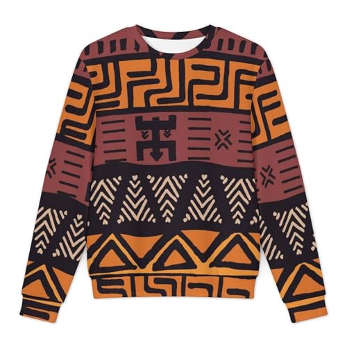 African Mud Cloth Tribal Print Loose Fitting Pullover Sweater Soft, Warm, and Comfortable3