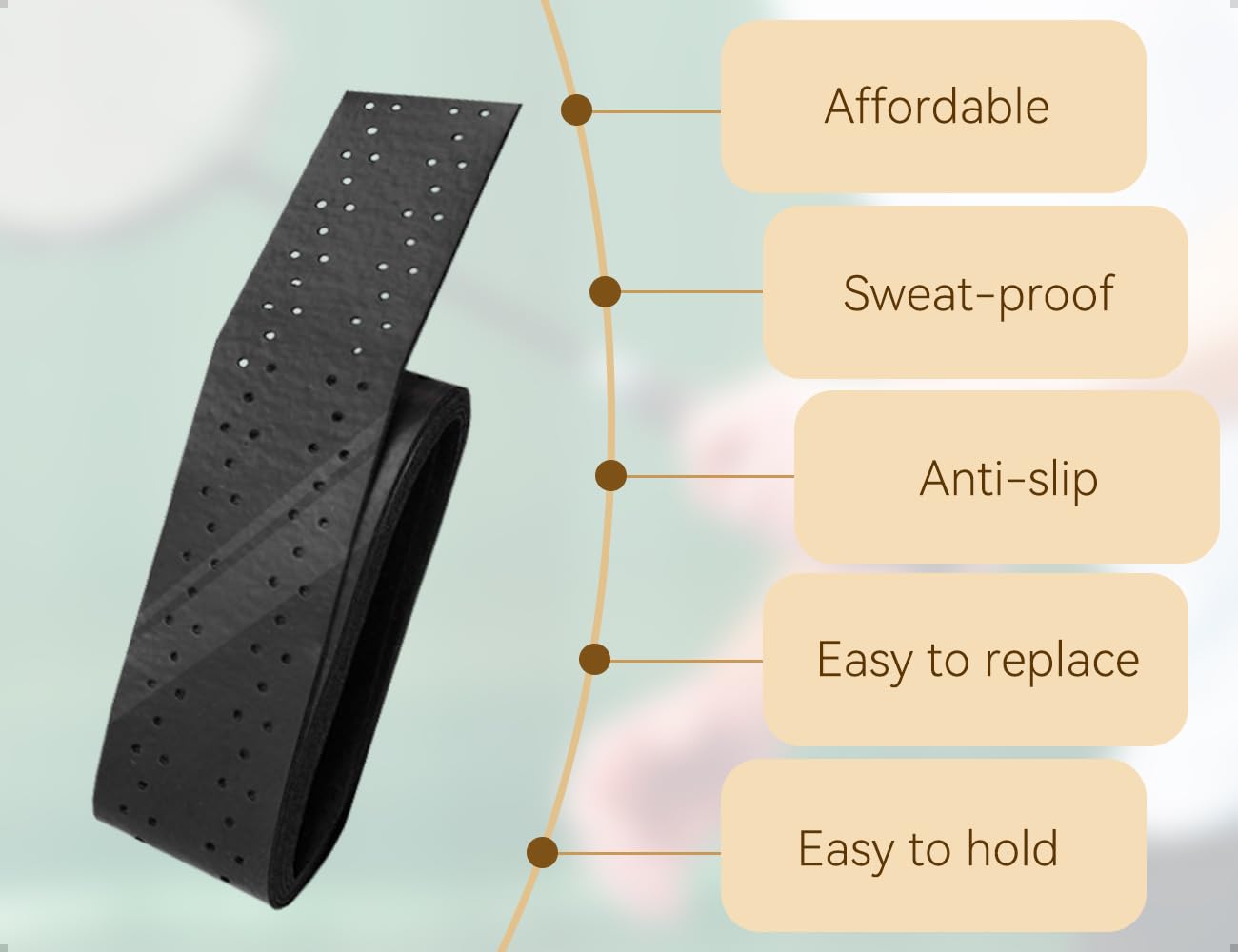 Cintas de Agarre para Raquetas de Tenis Antideslizantes Autoadhesivas Paquete de 4 Negro