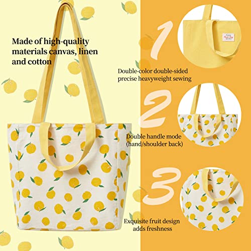 Katoenen canvasDubbelzijdige canvas tas met dubbele draaggrepen herbruikbare boodschappentassen voor boodschappentassen, gereedschap, reizen, strand(Lemon, 31 * 10 * 31cm) - Afbeelding 4