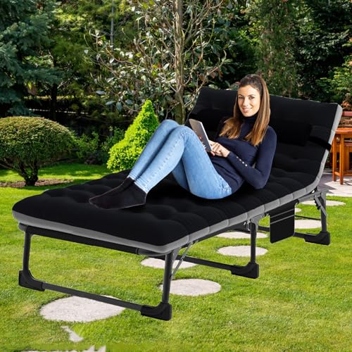 Lounge Chair,5-Position Outdoor Lounge Chair,Folding Chaise with Mattress,Folding Camping Cot with Carrying Bag,Sleeping Cots for Adults, Heavy Duty Lounges Chairs for Outside, Beach, Lawn - Image 4