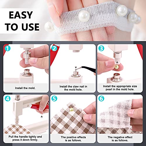 Cimeton 1332Pcs Pearl Setting Machine Kit Including 5 Sizes Colorful Pearl Beads, Pearl Setting Machine Hand Made Tool W 5 Dies And 700Pcs Handpress Nail For Hats Shoes Clothes Bags Crafts Beads #TOP4