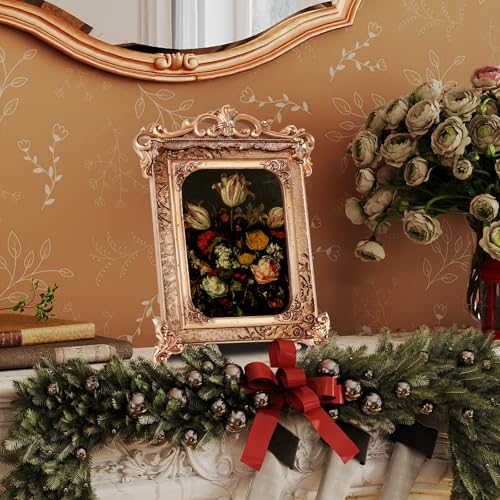 Image of 5x7 Gold Picture Frame Baroque, Victorian Vintage Ornate Design, Glass Front, Tabletop & Wall Display, Vertical Orientation, Bronze