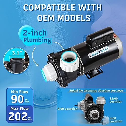 Image of SPA Pump, 4HP Hot Tub Pump - 2 Speed LX SPA Pumps Motor 220-240V, 2 inch Port, 56 Frame (Model: 56WUA400-II)