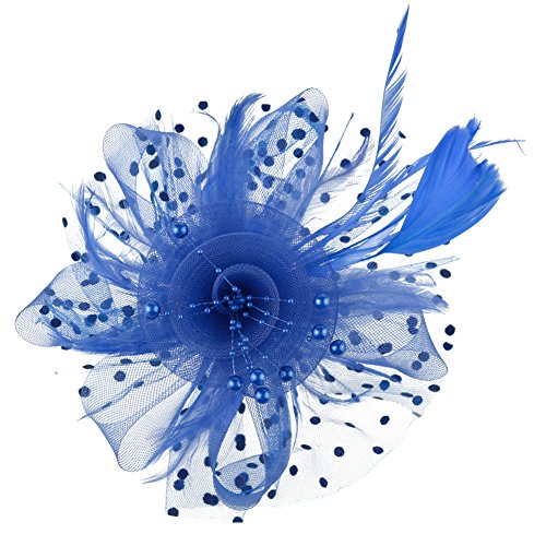 Image of DRESHOW Fascinators Hat Flower Mesh Ribbons Feathers on a Headband and a Clip Tea Party Headwear for Girls and Women