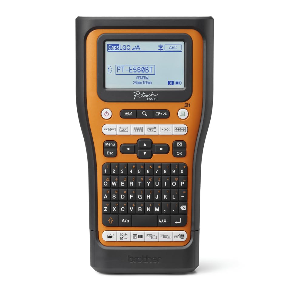 Brother p-Touch PT-E560BTSP | AZERTY | HSE/TZE max 24 mm | Transfert thermique | 180 x 180 DPI | 30 mm/sec USB-C Bluetooth iPhone iPad Android avec 4 bandes Tze et mallette