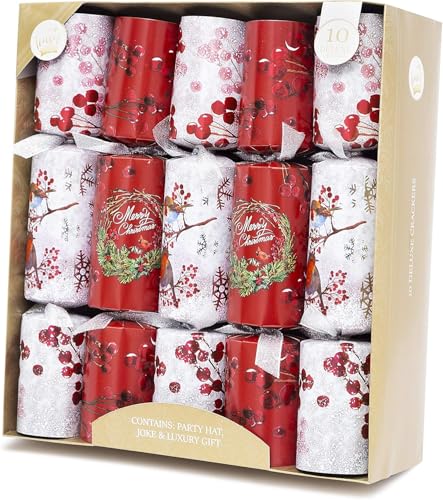 Pride Home & Garden Classic Christmas Party Crackers for loved ones | Birthday Party Crackers | Luxury Christmas Party Crackers | 10 x 14 | Multicolour (Robin and Wreath)