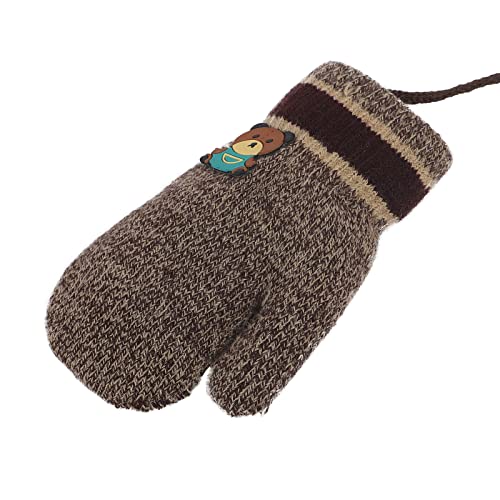 PURFUN Toddlers Thermal Short Knitted Gloves Baby Kids Winter Thicken Plush Lining Mittens Hands Warmer Indoor Outdoor Cartoon Bear Full Finger Gloves Mitts for 1-3 Yrs Girls Boys3
