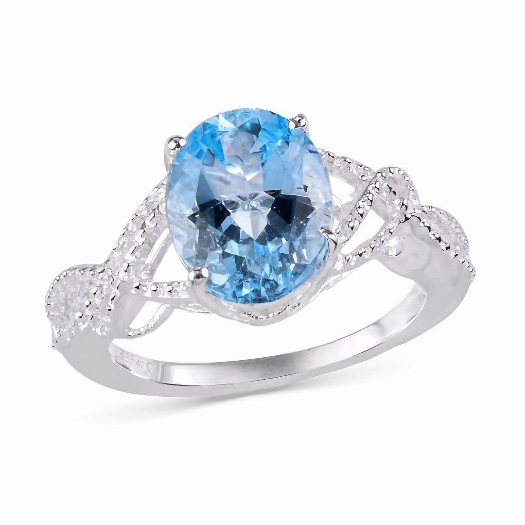 925 Sterling Silver Oval Sky Blue Topaz Statement Ring For Women - Size 6, 1.2 CTTW