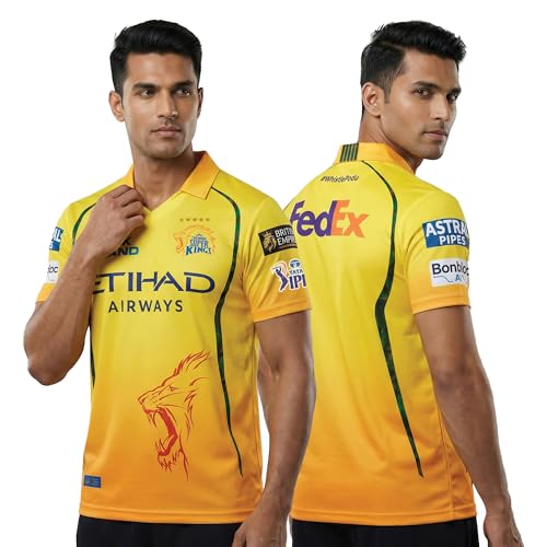 Image of playR x Chennai Super Kings Original Fan Jersey IPL 2026 - Adult Plain Half Sleeve CSK Cricket T-Shirt, Regular Fit Sportswear Tee for Training, Outdoor & Match Day Activewear for All Season