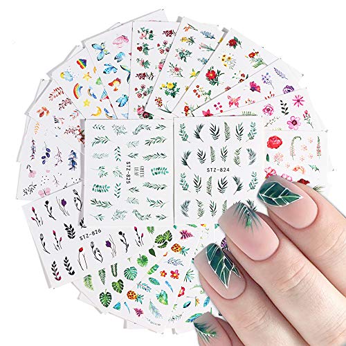 VellMix Nail Stickers for Women Nail Art Accessories Decals 29 Sheets Fresh Nail Art Stickers Water Transfer Butterfly Leaf Flamingo Flower Nail Stickers for Fingernails Decor Manicure Decorations