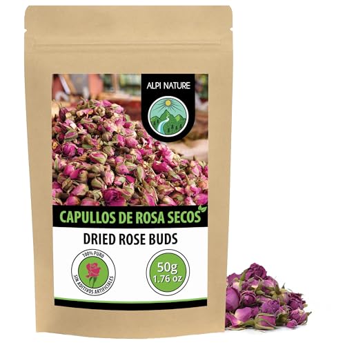 Alpi Nature Té de Rosas 50g, Capullos de Rosa Enteros y Secos para Té de Flores e Infusiónes