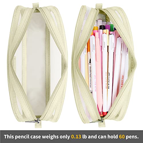 Image of Fancy Forest Kalidi Grid Mesh Pencil Case Pen Bag Clear Case Marker Pouch Multifonction Organizer Box Transparent Case Makeup Bag Office College School Gift For Adults Teen Girl Boy, Khaki