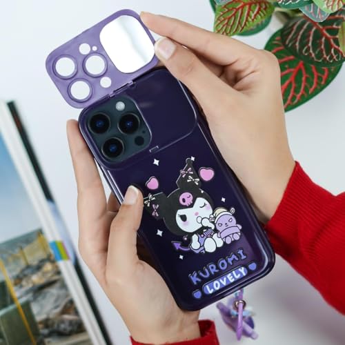 Image of Peeperly Back Cover Case for iPhone 14 Plus Scratch Resistant TPU Shockproof Protective Durable Cartoon Kuromi Flip Mirror Case for Girls & Women(Purple)