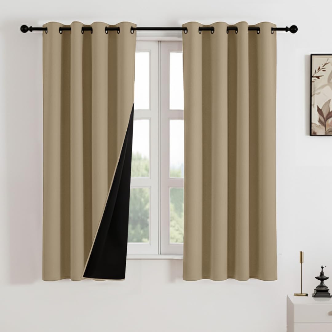 HOMEMONDE 100% True Blackout Curtains 5 Feet Long - Heavy Faux Silk Room Darkening Curtains with Black Backing, Room Privacy and Thermal Insulation Panels Pack of 4 - (60 Inch, Solid Dutch White)
