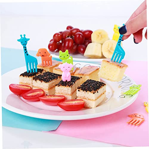 Image of HASTHIP 10 Pcs Dessert Fruit Forks for Kids, Cute Animals Little Mini Cartoon Toothpick for Cake Dessert Pastry Party Supply, Reusable, Food Grade Plastic, Random Color (Giraffe)