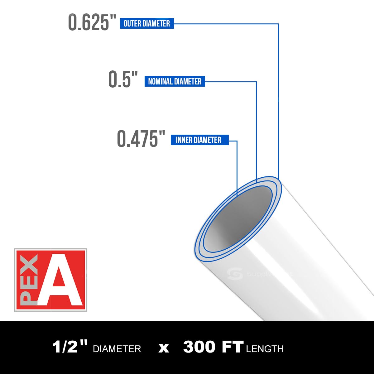 Tubo PEX barrera de oxígeno 1,27 cm x 100 m, tubo PEX-A para calefacción por suelo radiante hidráulico, manguera de agua flexible PEX de 1,27 cm, blanco