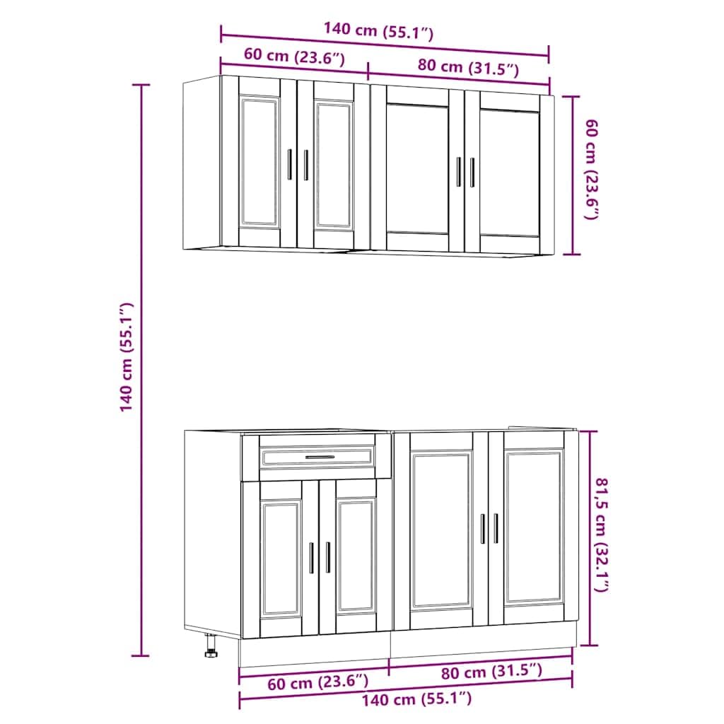 4-TLG. Küchenschrank-Set Holzwerkstoff, Küchenzeile Einbauküche, Schrank-Set, Unterschrank, Küchenschrank, Hängeschrank,Altholz