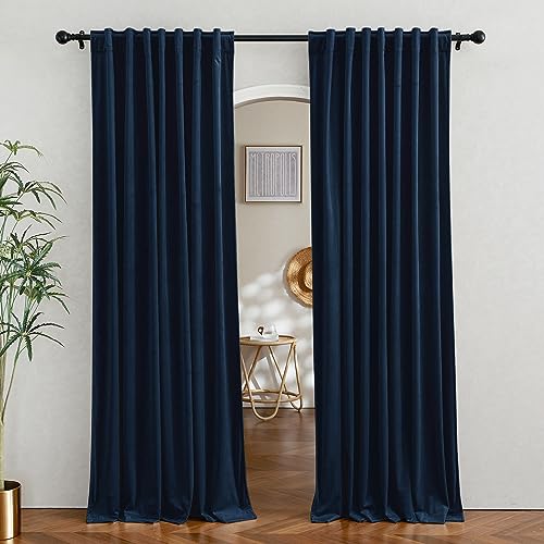 RYB Home Navy Blue Velvet Curtains 84 inches Long -