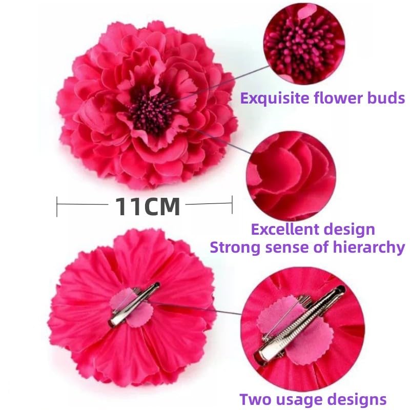 Miniatura 3 de Broche bohemio de flores de peonía para mujer, pinza de pelo de flor de peonía bohemia, broche de flor de bailarina flamenca, pinza de pelo de